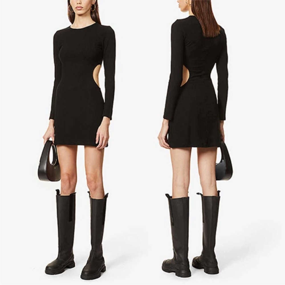 NWT Reformation Kensey Cut Out Jersey Mini Dress Ribbed Black Size XL